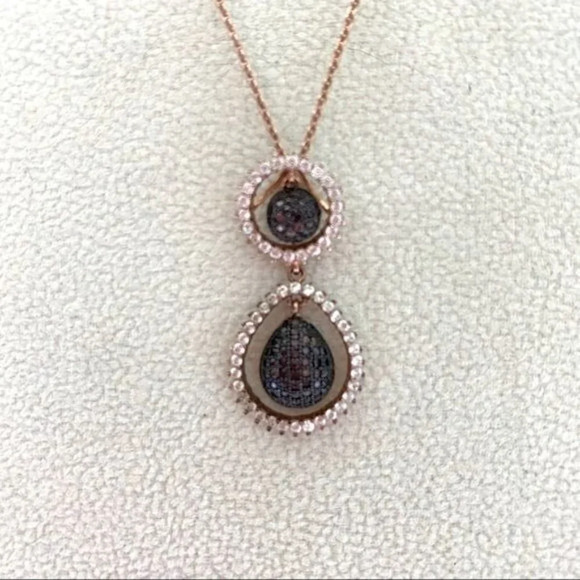 Crystal Pave Pendant Rose Gold 16” Chain - Picture 2 of 5